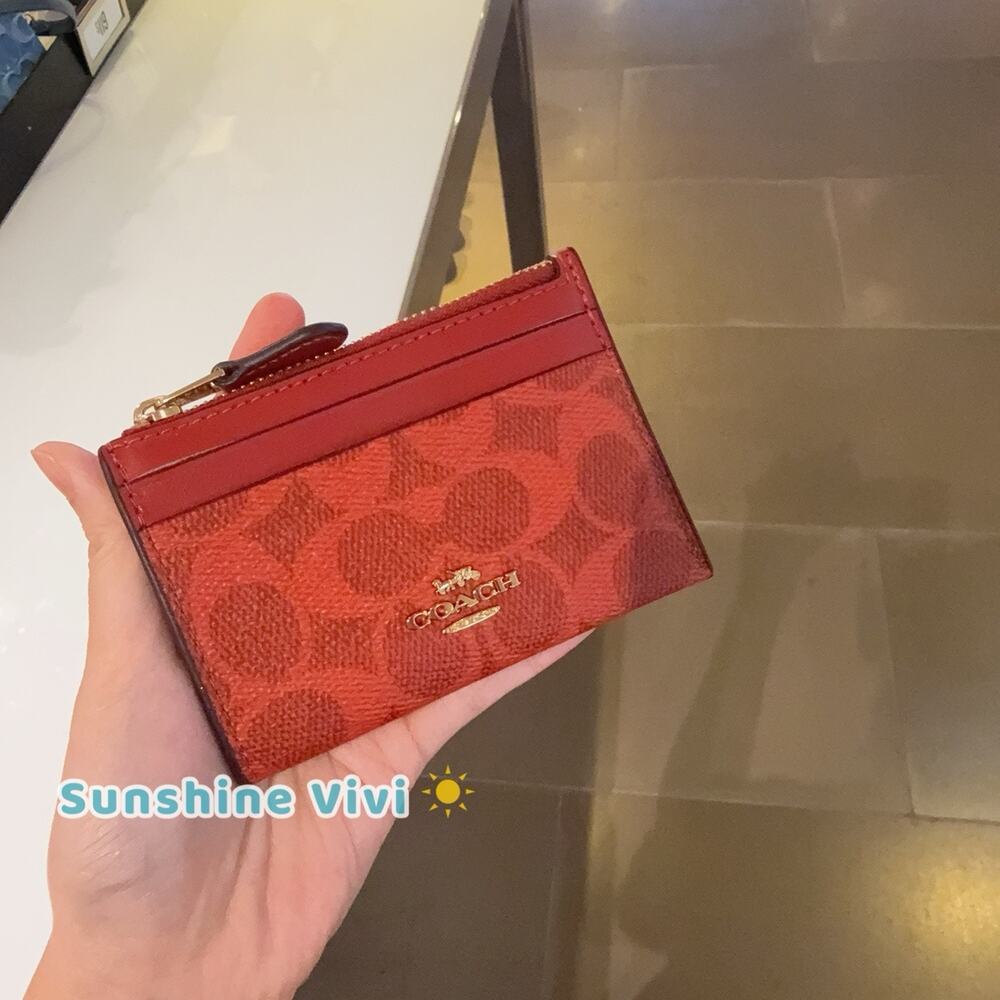 NWT Coach Mini Skinny ID Case CW870 Signature Canvas IM/CRIMSON